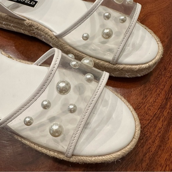 NWOT Karl Lagerfeld White Adalina-Studs Pearl Espadille Sandals size 7.5 - Picture 3 of 11